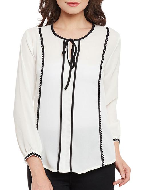 contrasting piping detail tie neck top - 13480441 - Very Small Image - 1