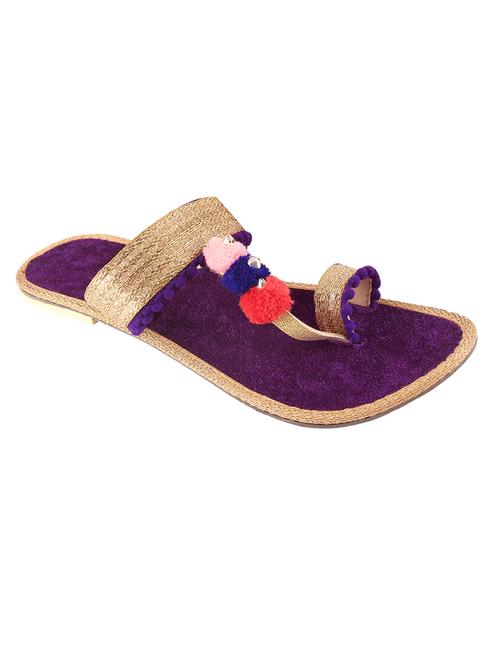 purple pom poms one toe kolhapuri - 13481197 - Very Small Image - 1