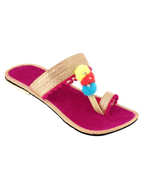 pink pom poms one toe kolhapuri - 13481819 - Very Small Image - 1
