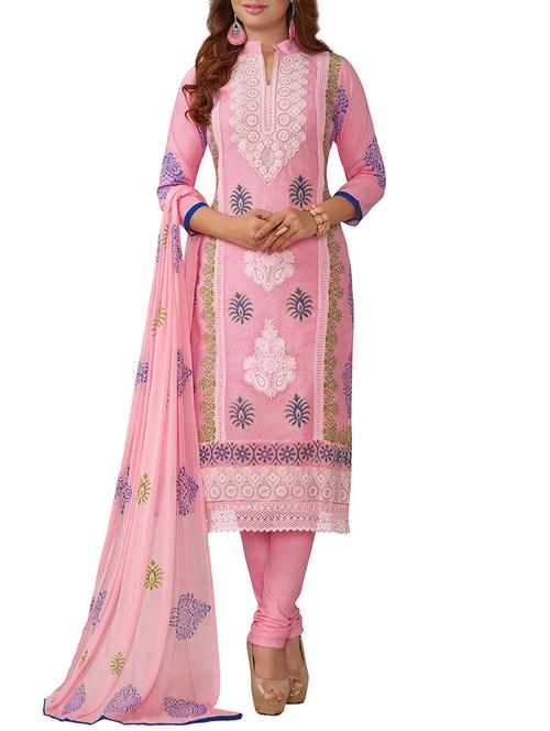 pink cotton embroidered dress material - 13500809 - Very Small Image - 1