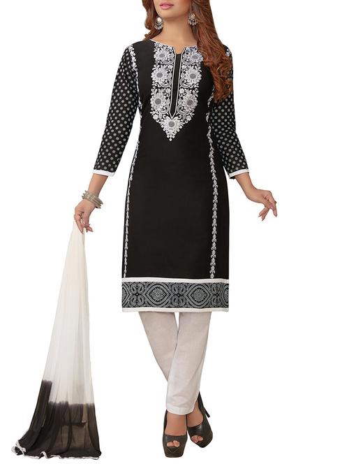 black cotton embroidered unstitched suit - 13500813 - Very Small Image - 1
