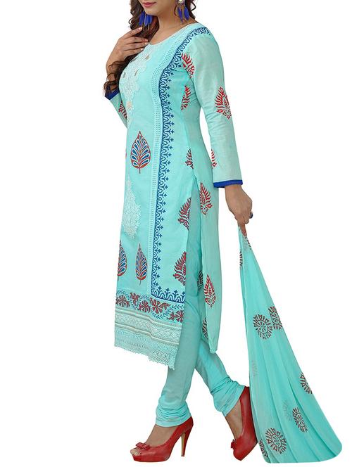sky blue cotton embroidered dress material - 13500818 - Very Small Image - 1