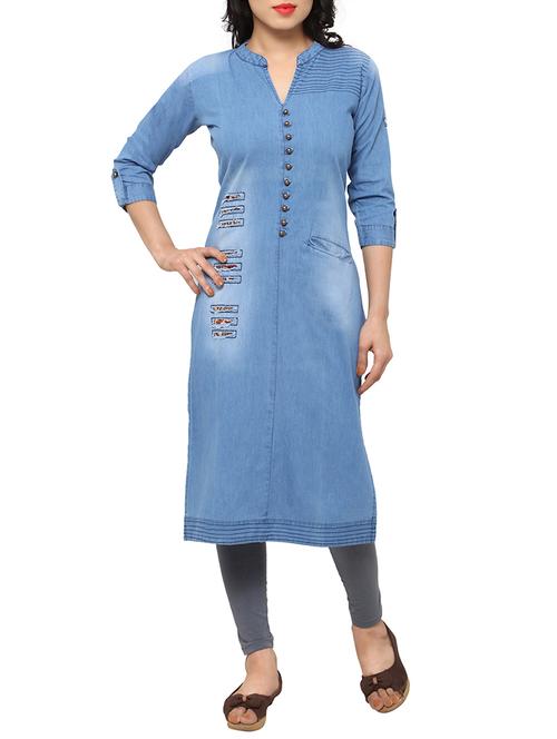 blue denim straight kurta - 13501094 - Very Small Image - 1