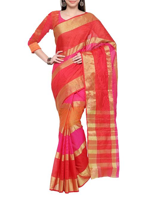red cotton saree with blouse - 13501191 - Very Small Image - 1
