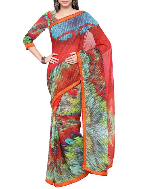 multi colored georgette abstract printed saree with blouse - 13501197 - Very Small Image - 1