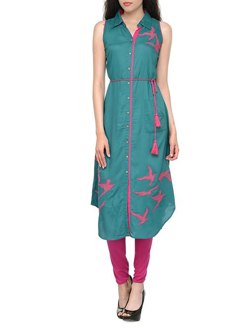 embroidered shirt collor kurta - 13549938 - Very Small Image - 1