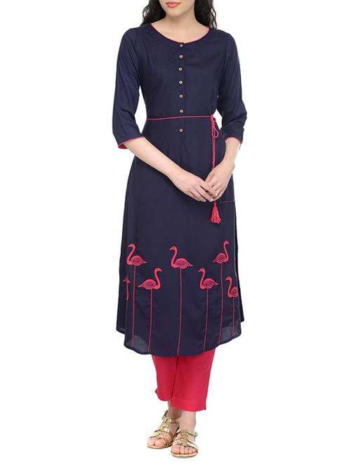 blue rayon a-line kurta - 13549946 - Very Small Image - 1