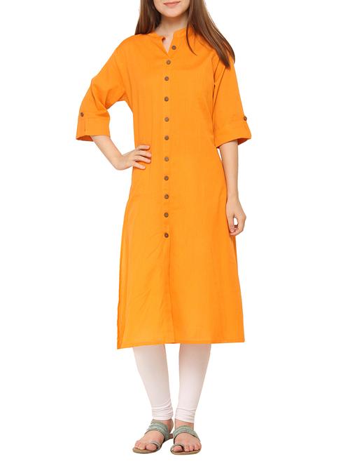yellow cotton a-line kurta - 13555748 - Very Small Image - 1