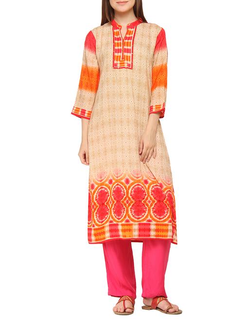 beige rayon straight kurta - 13555781 - Very Small Image - 1