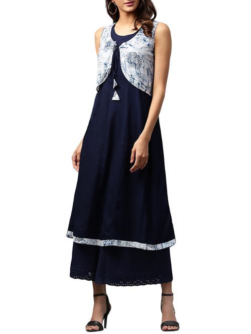 blue cotton aline kurta - 13556083 - Very Small Image - 1