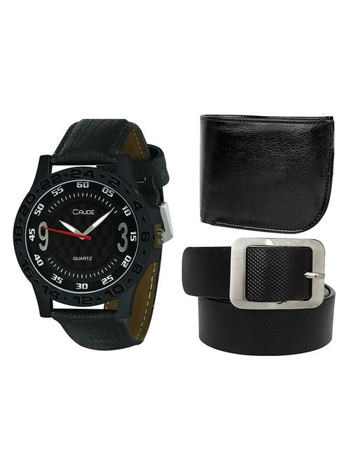 crude stylish combo of watch-rg698 with leather belt & wallet - 13556580 - Very Small Image - 1