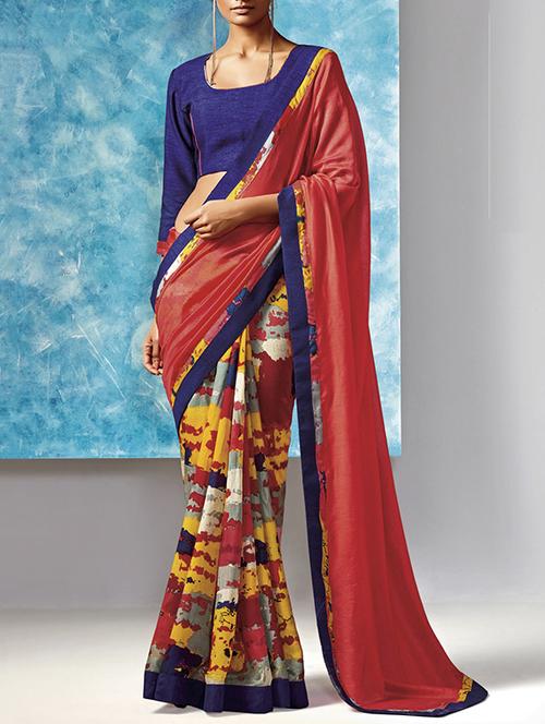 brown colored printed saree - 13556875 - Very Small Image - 1