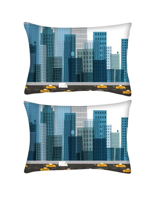 snoogg pack of two busy city street 2600 rectangle toss throw pillow cushion cover decoarative pillow case 14 x 07" - 13571047 - Very Small Image - 1