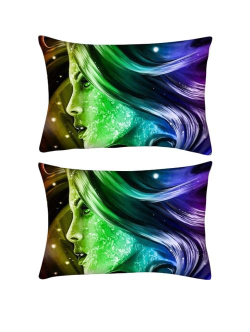 snoogg pack of two colorful womans face 2610 rectangle toss throw pillow cushion cover decoarative pillow case 14 x 07" - 13571056 - Very Small Image - 1