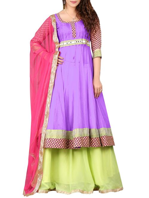 purple net sharara lehenga - 13571844 - Very Small Image - 1