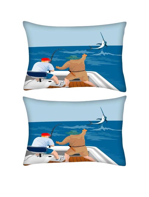 snoogg pack of two blue marlin fish jumping retro rectangle toss throw pillow cushion cover decoarative pillow case 14 x 07" - 13572145 - Very Small Image - 1