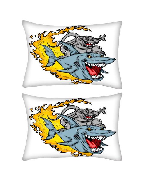 snoogg pack of two dinosaur riding a shark rectangle toss throw pillow cushion cover decoarative pillow case 14 x 07" - 13572276 - Very Small Image - 1