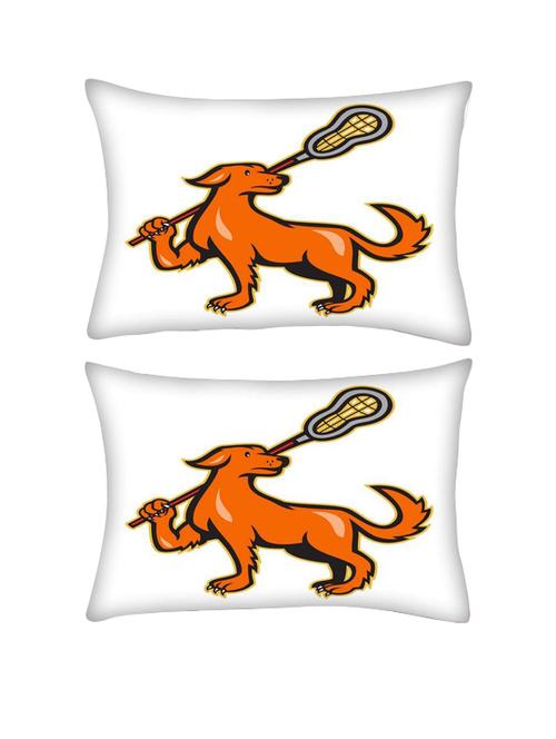 snoogg pack of two dog with lacrosse stick side view rectangle toss throw pillow cushion cover decoarative pillow case 14 x 07" - 13572280 - Very Small Image - 1