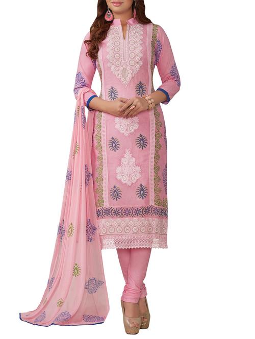 pink cotton embroidered churidaar suit dress material - 13572596 - Very Small Image - 1