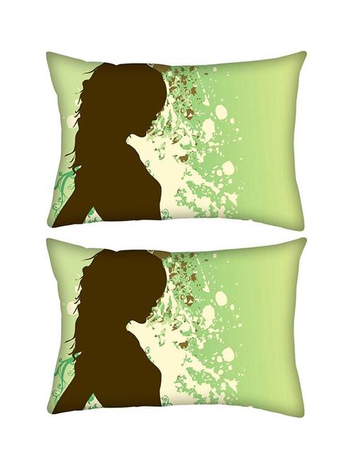snoogg pack of two girl in green rectangle toss throw pillow cushion cover decoarative pillow case 14 x 07" - 13572647 - Very Small Image - 1