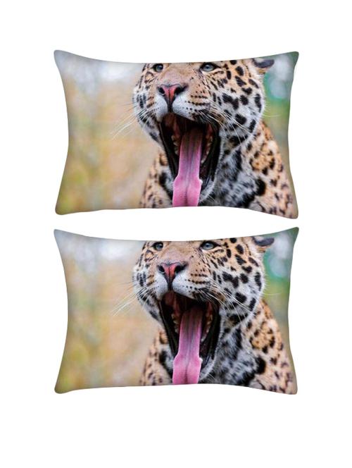 snoogg pack of two leopard rectangle toss throw pillow cushion cover decoarative pillow case 14 x 07" - 13572800 - Very Small Image - 1