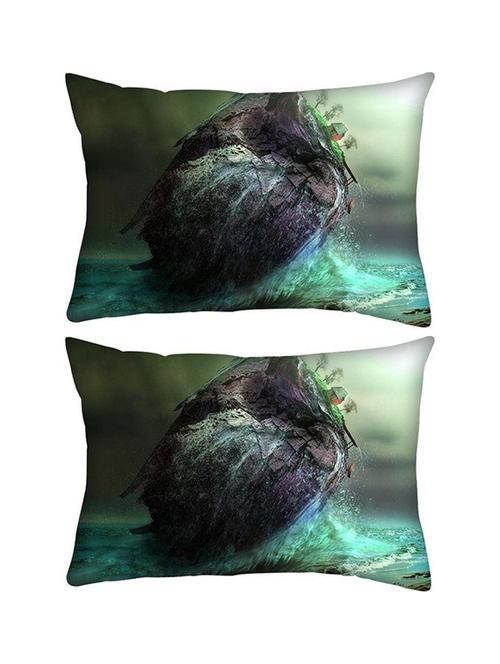 snoogg pack of two house in sea rectangle toss throw pillow cushion cover decoarative pillow case 14 x 07" - 13572940 - Very Small Image - 1