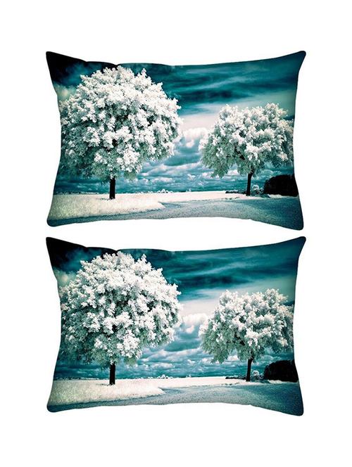 snoogg pack of two white frozen trees rectangle toss throw pillow cushion cover decoarative pillow case 14 x 07" - 13573022 - Very Small Image - 1