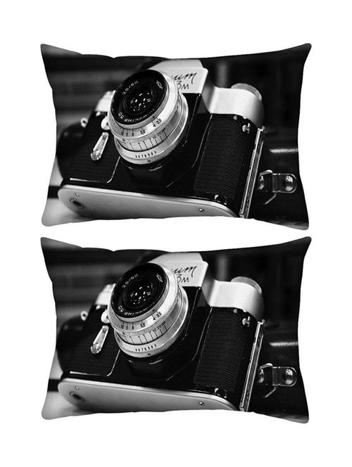 snoogg pack of two camera black and white rectangle toss throw pillow cushion cover decoarative pillow case 14 x 07" - 13573494 - Very Small Image - 1