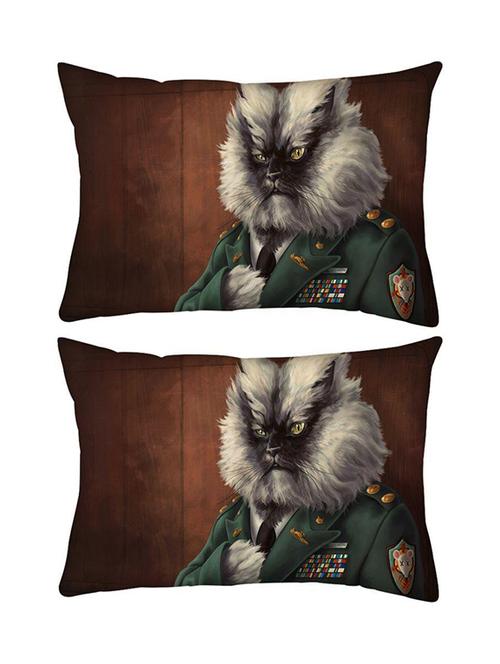 snoogg pack of two colonel meow rectangle toss throw pillow cushion cover decoarative pillow case 14 x 07" - 13573515 - Very Small Image - 1