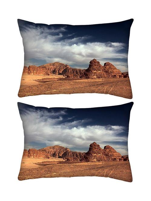 snoogg pack of two desert mountain rectangle toss throw pillow cushion cover decoarative pillow case 14 x 07" - 13573609 - Very Small Image - 1