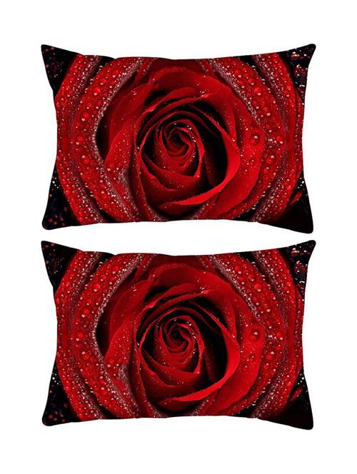 snoogg pack of two dew on red rose rectangle toss throw pillow cushion cover decoarative pillow case 14 x 07" - 13573627 - Very Small Image - 1