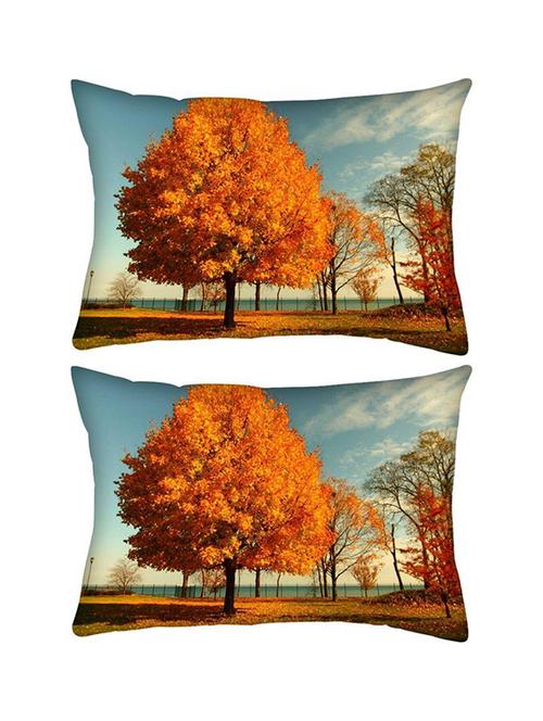 snoogg pack of two orange leaves in trees rectangle toss throw pillow cushion cover decoarative pillow case 14 x 07" - 13574485 - Very Small Image - 1