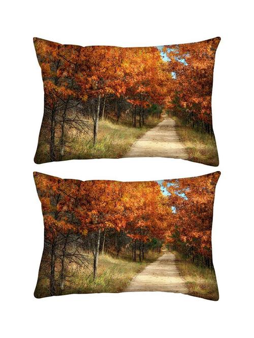 snoogg pack of two small path through the forest rectangle toss throw pillow cushion cover decoarative pillow case 14 x 07" - 13574518 - Very Small Image - 1