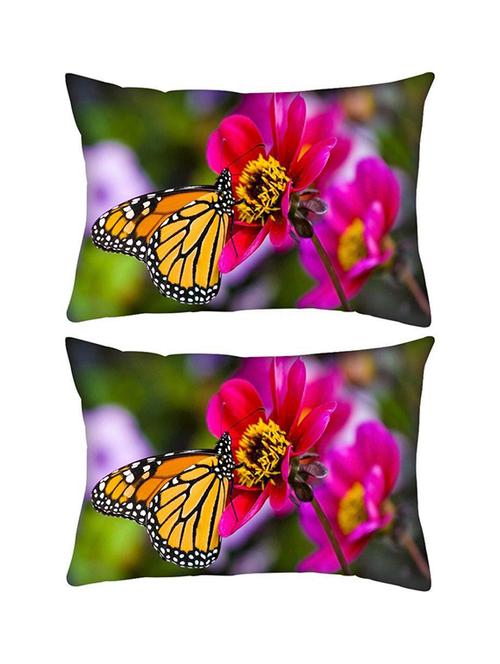 snoogg pack of two yellow butterfly in shoo flower rectangle toss throw pillow cushion cover decoarative pillow case 14 x 07" - 13574695 - Very Small Image - 1