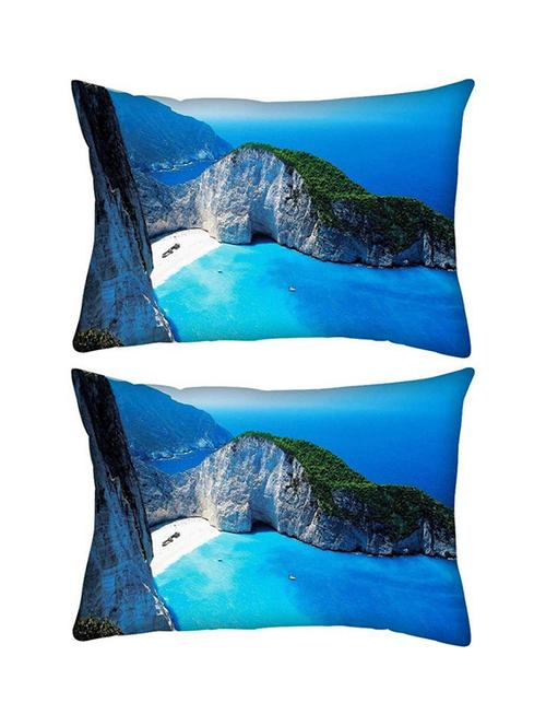 snoogg pack of two white and green mountain rectangle toss throw pillow cushion cover decoarative pillow case 14 x 07" - 13574785 - Very Small Image - 1