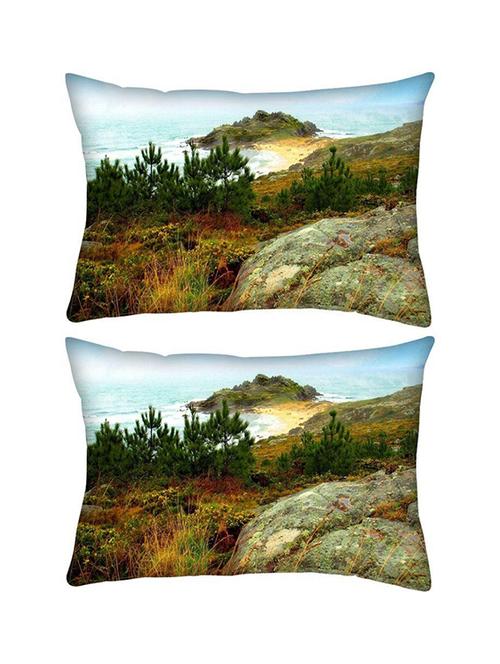 snoogg pack of two small grass on mountain rectangle toss throw pillow cushion cover decoarative pillow case 14 x 07" - 13574807 - Very Small Image - 1