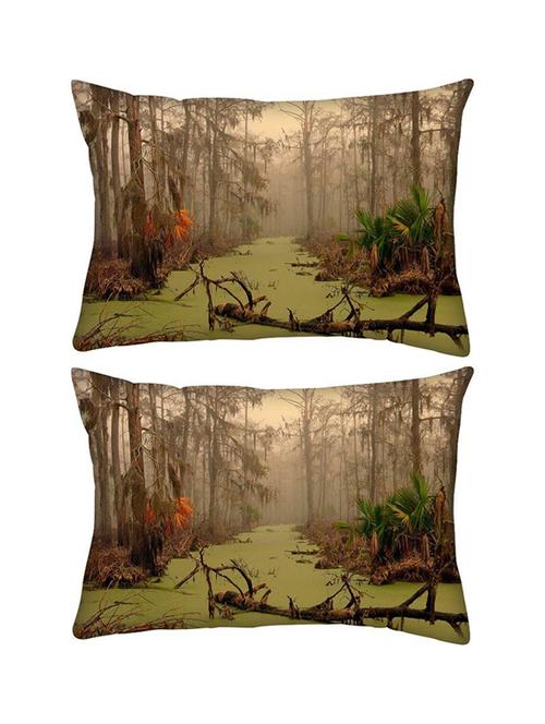 snoogg pack of two flood in forest rectangle toss throw pillow cushion cover decoarative pillow case 14 x 07" - 13575104 - Very Small Image - 1