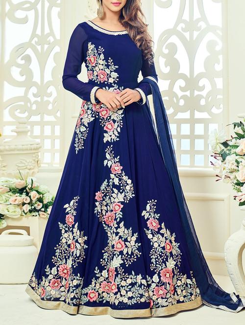 blue georgette unstitched suit - 13601627 - Very Small Image - 1