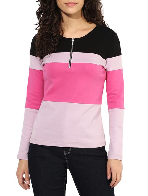 zipper detail color block top - 13601826 - Very Small Image - 1