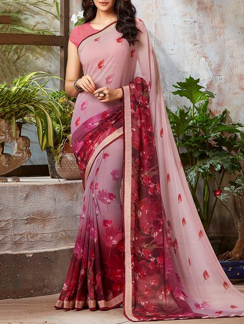 Peach georgette printed saree - 13603160 - Very Small Image - 1