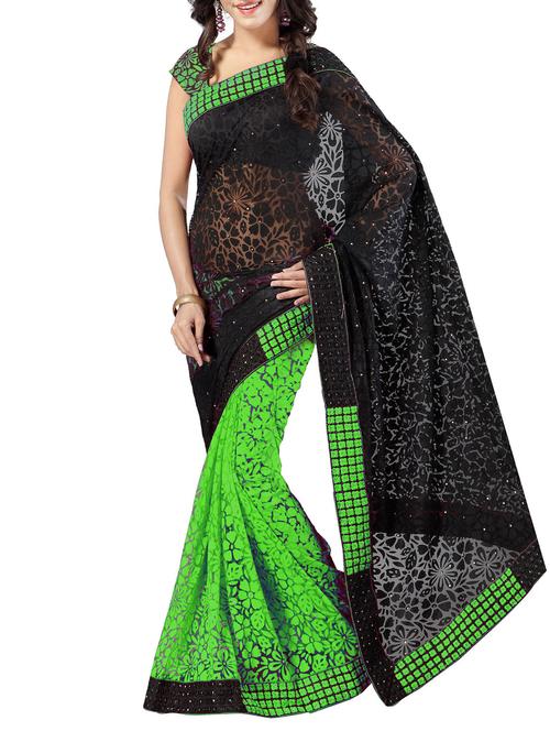 black silk half and half saree with blouse - 13603261 - Very Small Image - 1