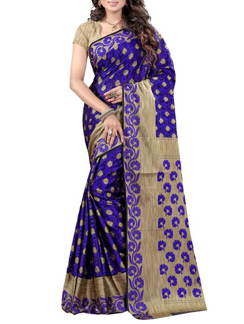blue cotton silk woven saree with blouse - 13605454 - Very Small Image - 1
