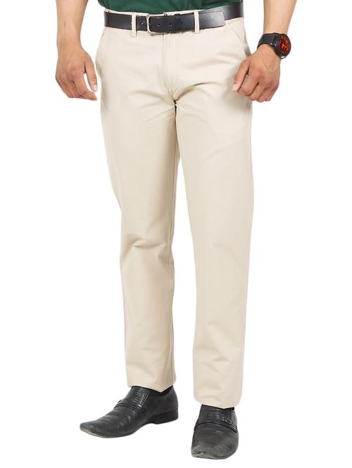 beige cotton flat front trousers formal - 13605600 - Very Small Image - 1