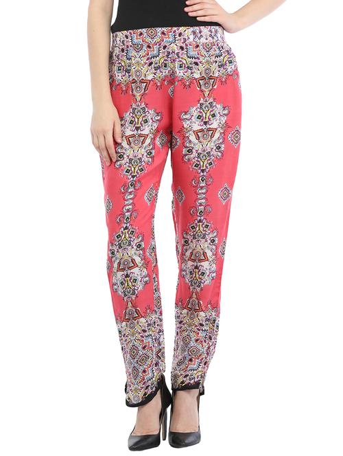 pink rayon printed peg trousers - 13607141 - Very Small Image - 1