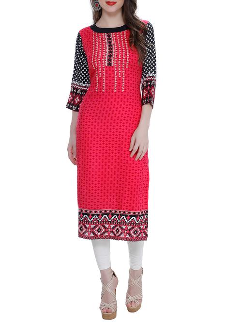 pink rayon straight kurta - 13607310 - Very Small Image - 1