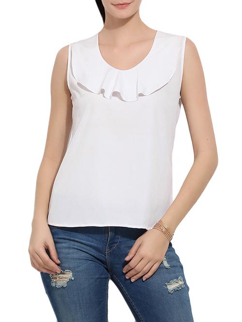 white ruffle neck top - 13627336 - Very Small Image - 1