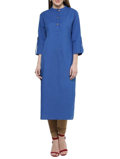 blue khadi straight kurta - 13648162 - Very Small Image - 1