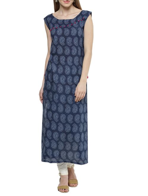 indigo cotton long kurta - 13648164 - Very Small Image - 1