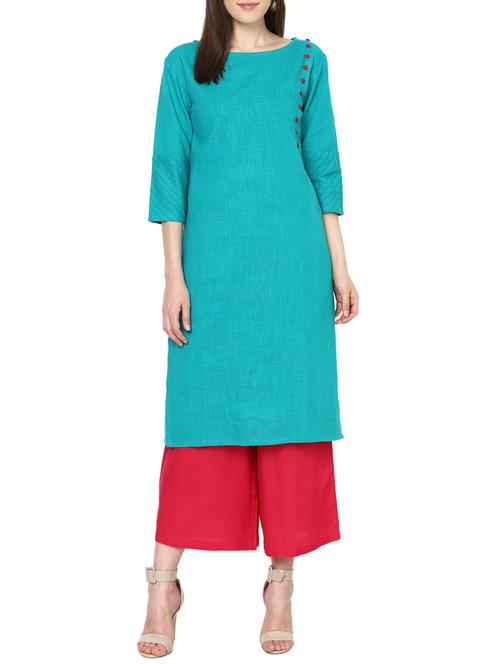 turquoise solid straight kurta - 13648169 - Very Small Image - 1