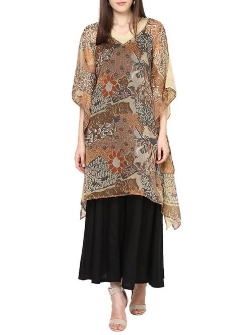 brown georgette kaftan printed kurta - 13648179 - Very Small Image - 1